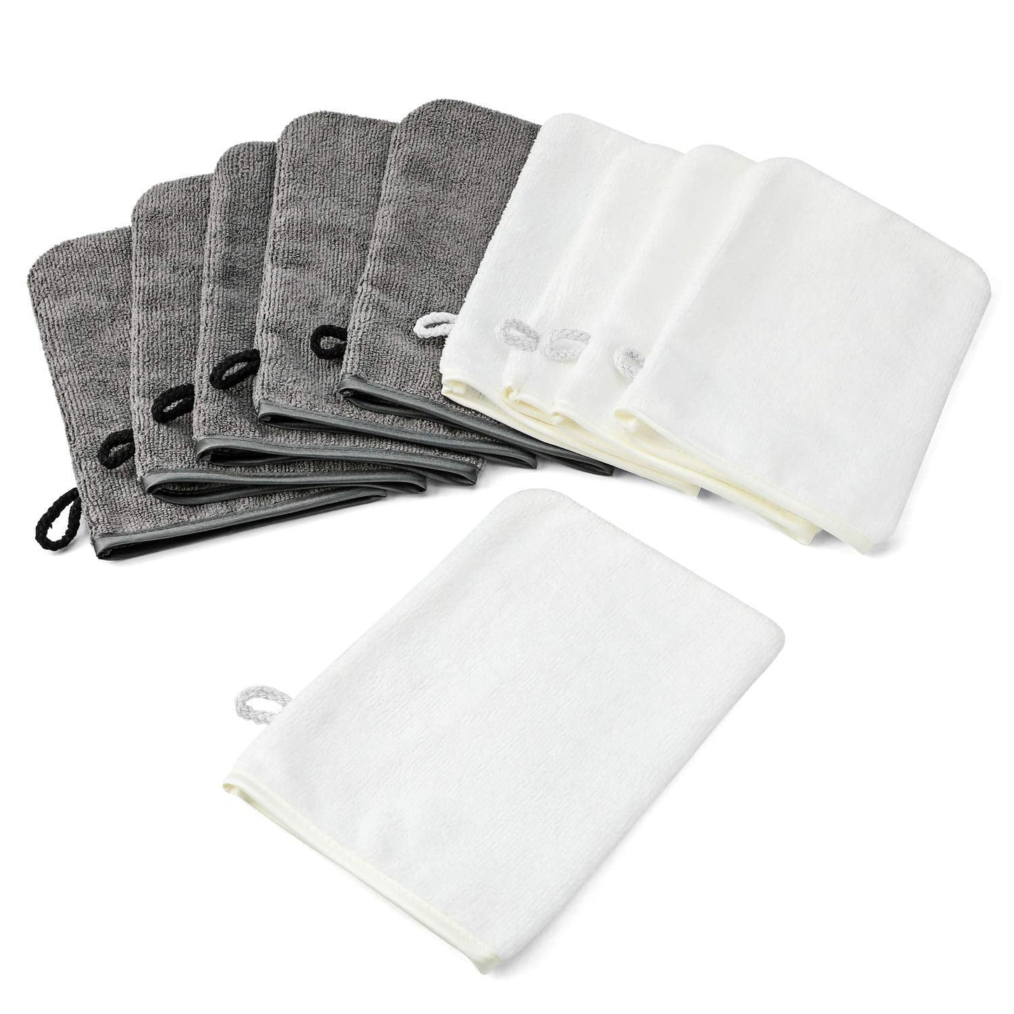 PHOGARY Microfibre Body Wash Mitts Set (10pcs) Flannels Soft Shower Face Mitts, Bath SPA Cloth, Reusable Makeup Remover Mitt Gloves, 15x21 cm
