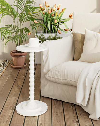 Apetaccat Round Side Table, Drink End Table with Solid Wood Leg, Small Side Tables for Living Room, Bedroom, Study, White