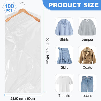 AZKEEGREY 100 Pcs Clear Dry Cleaning Bag 60 x 140 cm, Long