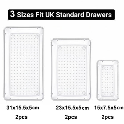 6 Pcs Clear Drawer Organiser Trays, Versatile Acrylic Drawer Dividers & Storage Bins, Non-Slip Makeup Organiser