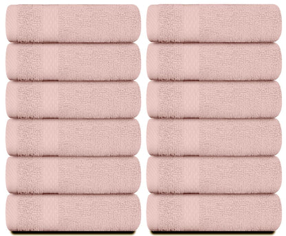 White Classic Luxury Cotton 12 Pcs Flannel Set, Hotel Style Face Cloth 33x33 cm, Soft Plush Bathroom Face Towel Pack of 12, Pink