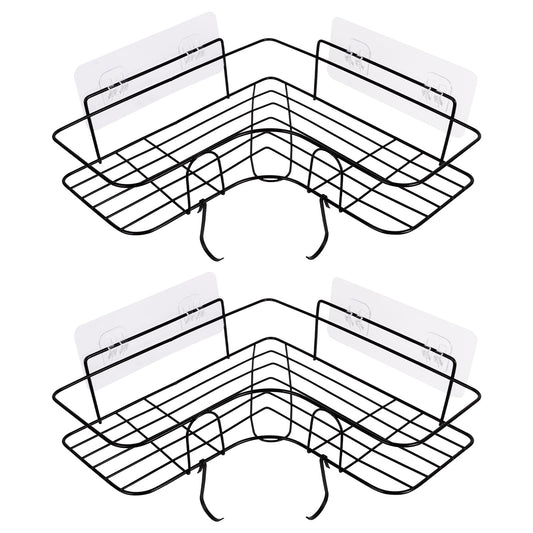 Srvillg 2pcs Corner Shower Caddy, Adhesive Shower Storage Rack No Drill, Bathroom Shelves Organiser, Rust-proof Stainless Steel, for Toilet Dorm