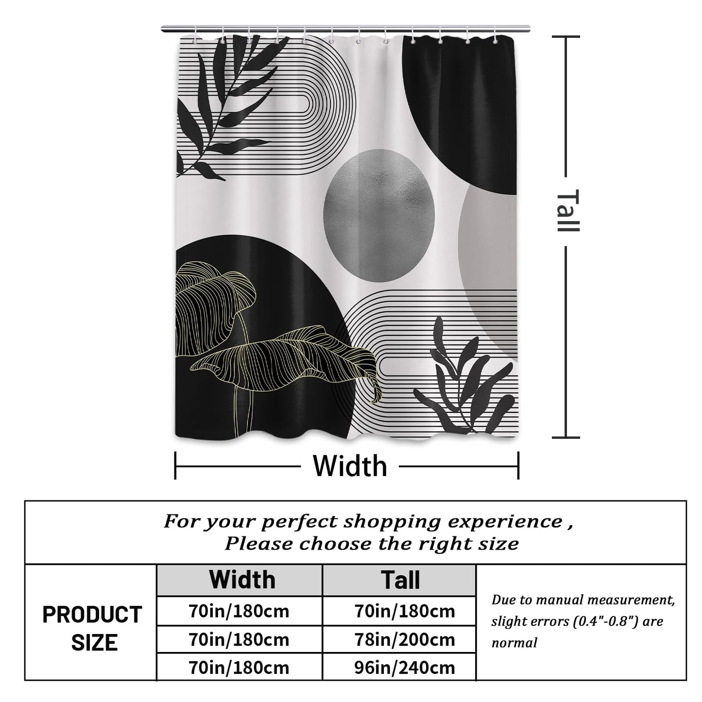LanZanthic Black and White Boho Shower Curtains for Bathroom Dark Grey Mens Mid Century Modern Wet Room Shower Curtain with hooks