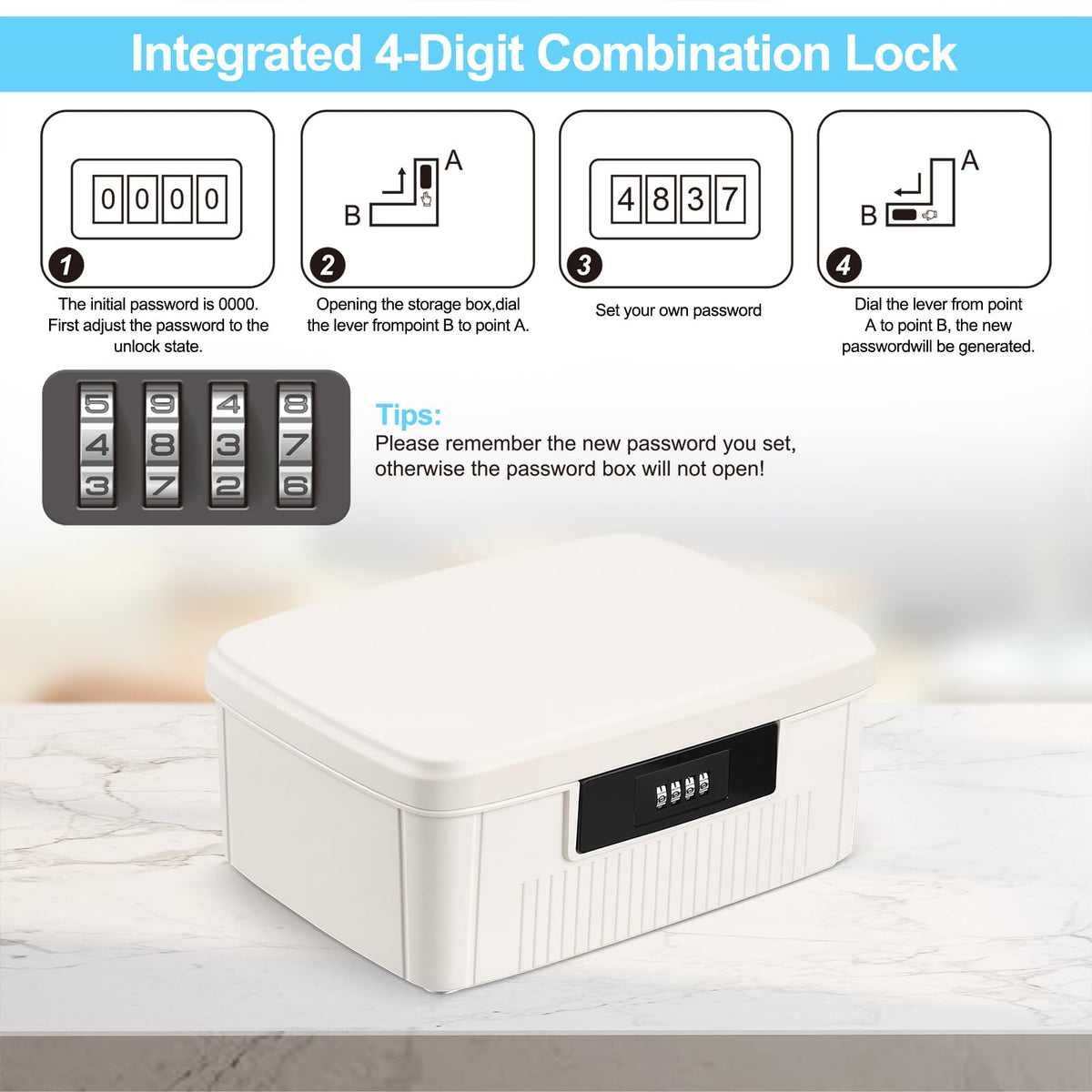 Yekolau Lockable Storage Box with Combination Code - Secure Document and ID Organiser, Waterproof Medication Case