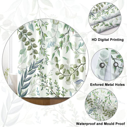Uiiooazy Eucalyptus Shower Curtain, Green Blue Leaves Pattern Bath Curtain Mildew and Mould Resistant Waterproof Polyester Fabric Washable Opaque