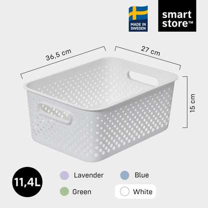 SmartStore Storage Basket with Handles in White 11.4L (36.5x27x15cm) | Plastic Storage Bin from Recycled Plastic
