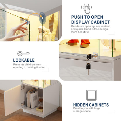 Gurexl Display Cabinets with Lockable and Glass Doors for Living Room,White