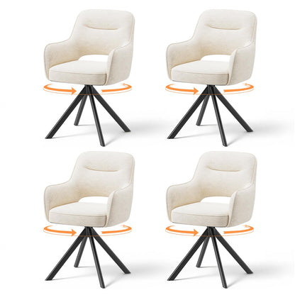 COLAMY 360°Swivel Dining Chairs Set of 4, Fabric Chairs for Dining Room with Armrests, Hollow Backrest and Thick Seat Cushion