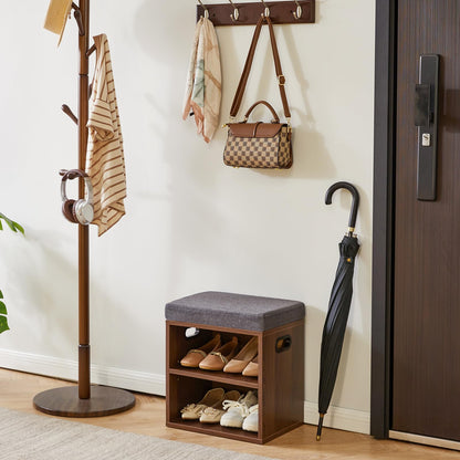 YMYNY Small Shoe Storage Bench with Cushion, Light Walnut HBD028LW
