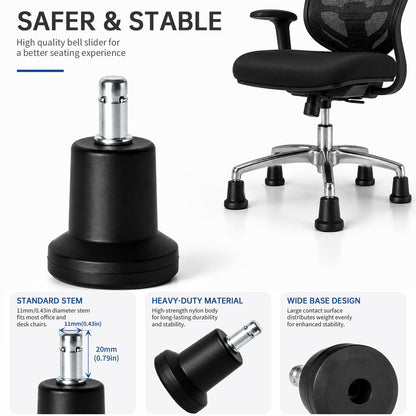 5Pcs High Profile Bell Glides Replacement Stool Swivel Caster Wheels or Office Desk Chair