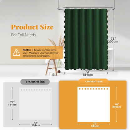 BTTN Long Scalloped Shower Curtain, Waterproof, 184x200cm, Emerald Green