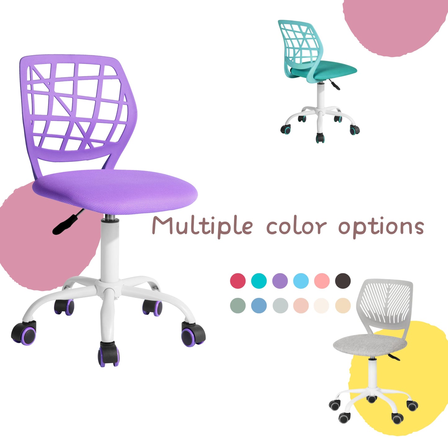 FurnitureR Gaming Chair for Children, Office Chair, Gamer Chair, Desk Chair, Ergonomic Modern Design, Armless, Seat Height Adjustment, Rubber Wheels
