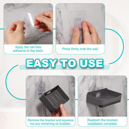 sourcing map 2 Pcs Self-Adhesive Shower Soap Holder, No Drilling Wall Mounted Soap Dish with 2 Bottom Tray and 4 Hooks for Bathroom Kitchen Sink