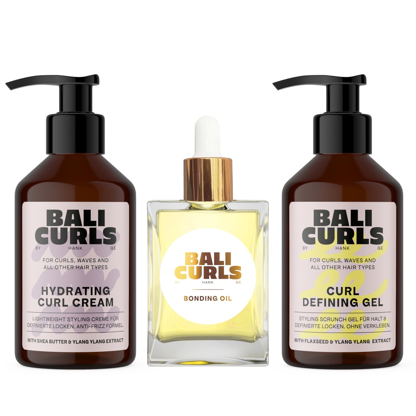 Bali Curls Set - Curl Defining Gel (150 ml), Hydrating Curl Cream (150 ml) & Bonding Oil (30 ml) - Care Set for Defined, Shiny & Nourished Curls