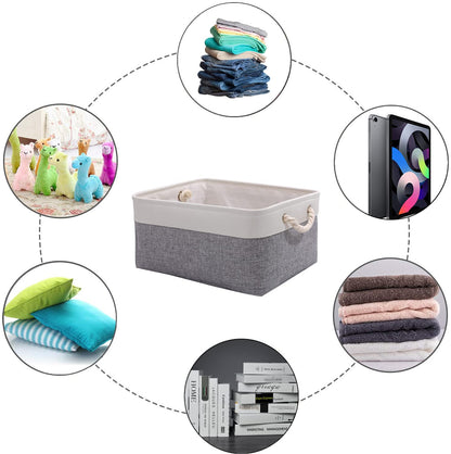 PWVMWM Small Storage Box with Handles, Foldable Wardrobe Baskets for Storage, Canvas Linen Storage Baskets for Clothes, Toys, Towels, Office Products