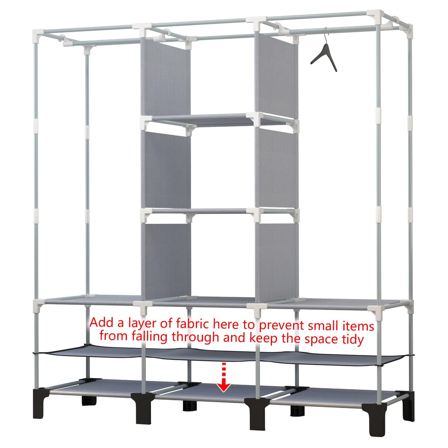 chunyangjingpin Portable Closet with 2 Hanging Rails & 8 Shelves, Bedroom Wardrobe with 18 Side Pockets, Foldable Garment Organiser (Black)