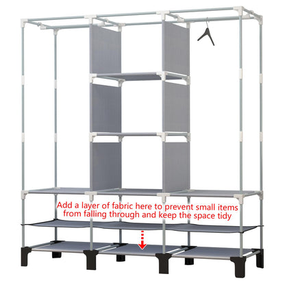 chunyangjingpin Portable Closet with 2 Hanging Rails & 8 Shelves, Bedroom Wardrobe with 18 Side Pockets, Foldable Garment Organiser (Black)