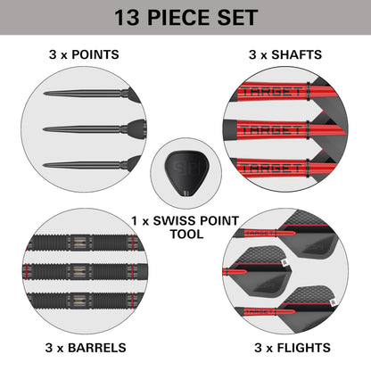 TARGET Darts Scope Steel Tip Swiss Point Darts, 90% Tungsten Dart Set, Barrel 01-24G | Steel Tip Dart Sets, Red & Black Darts, Professional Dart Set