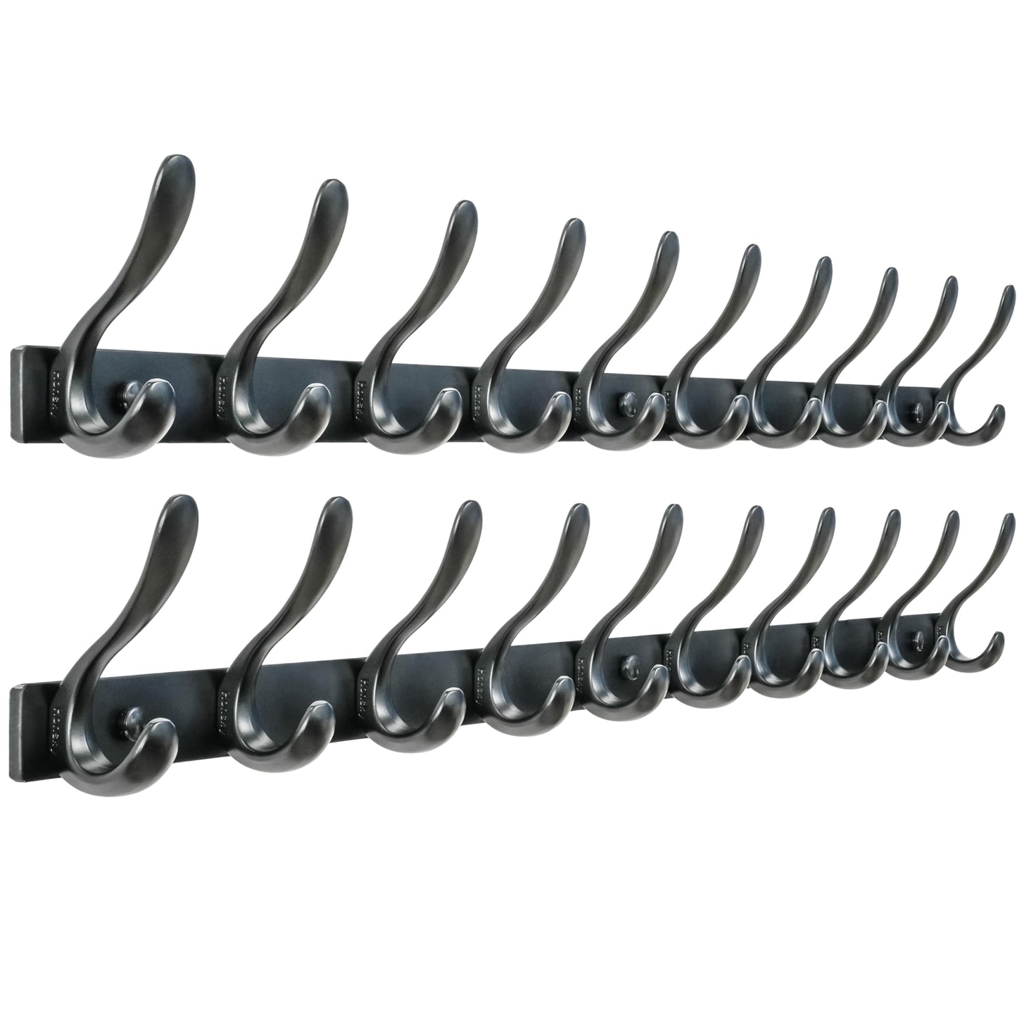 HONSKY Wall Mounted Coat Rack - 94cm Long Heavy Duty Metal 10 Double Hook, Sturdy & Space-Saving, for Hallway,Bedroom, Entryway, Holds Jackets