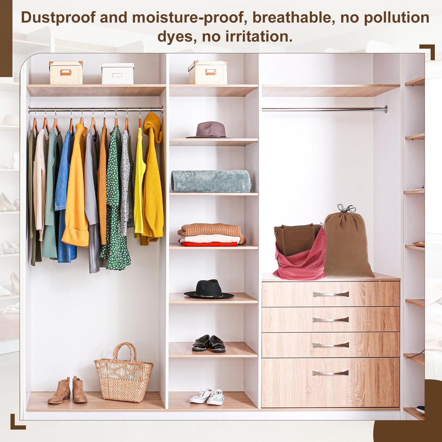 sourcing map 2 Pack Dust Bags for Handbags, 8.7x11.9" Cotton Drawstring Storage Pouch Bag Dust Cover Storage Bags for Purses Shoes Boots Daily Travel