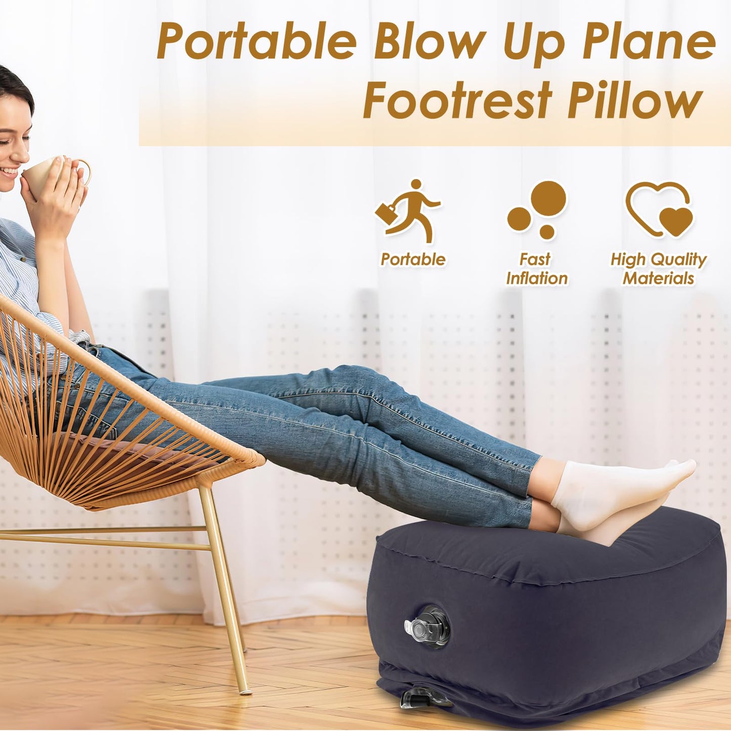 HAIJED Inflatable Foot Rest Pillow, 3 Layer Height Adjustable Inflatable Travel Foot Rest