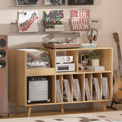 LELELINKY Large Record Player Stand, Turntable Stand with Storage, Vinyl Holder with Display Area, Record Player Table Holds Up to 450 Albums
