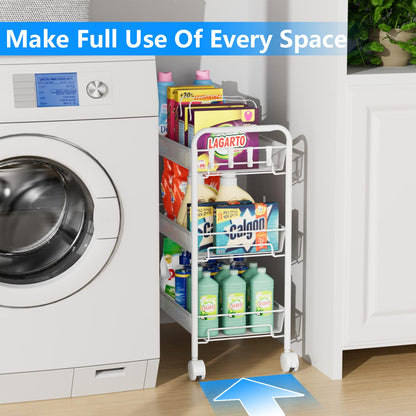 OVICAR Mesh Wire 3 Tier Rolling Cart, Kitchen Storage Utility Cart, Multifunction Basket Stand for Bathroom