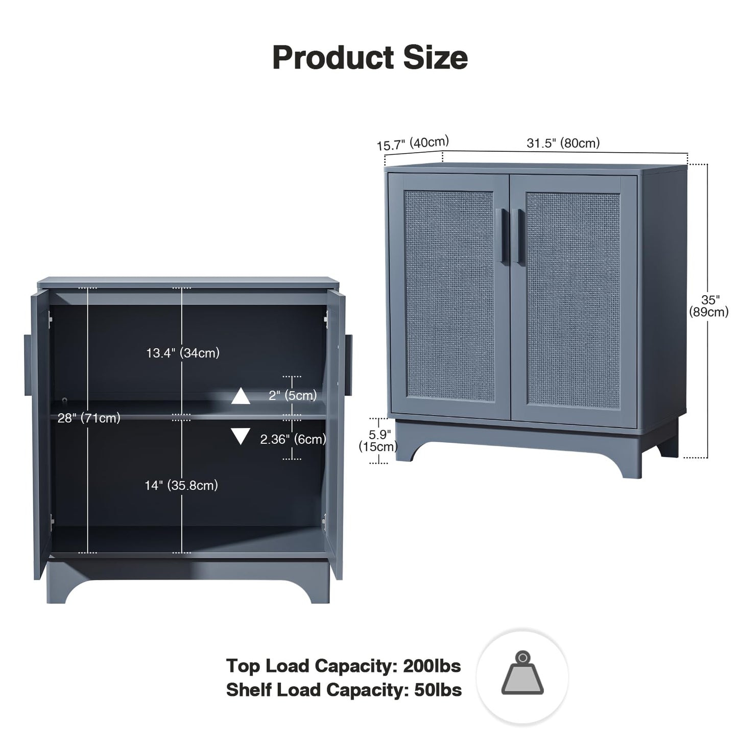 Skokliz Sideboard, Buffet Storage Cabinet with Natural Rattan 2 Doors