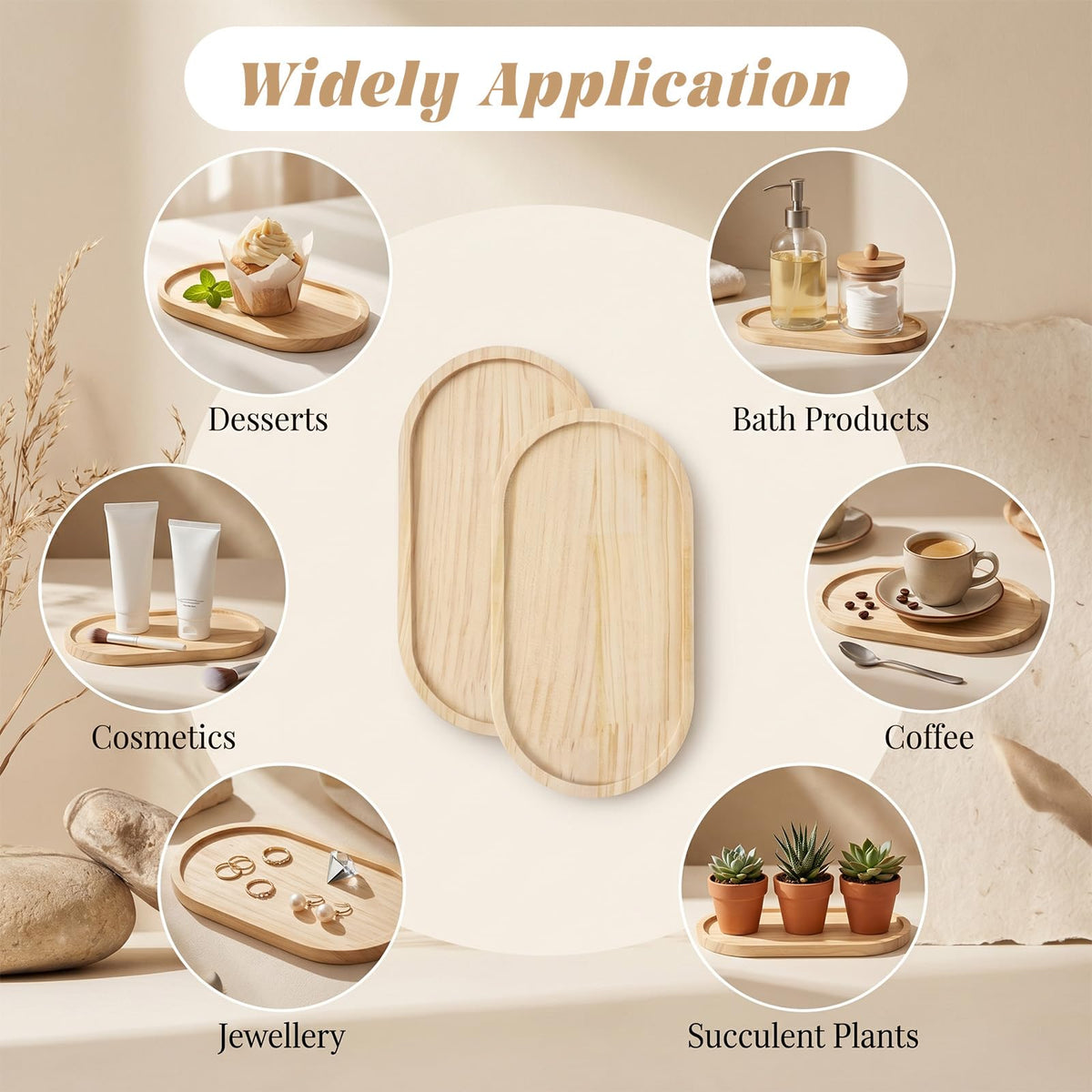 HJZHII 2Pcs Bamboo soap Dispenser Tray, Small Wooden Trays Bathroom Oval Countertop Tray Dispenser Trays Multi-Functional Countertop Organizer for