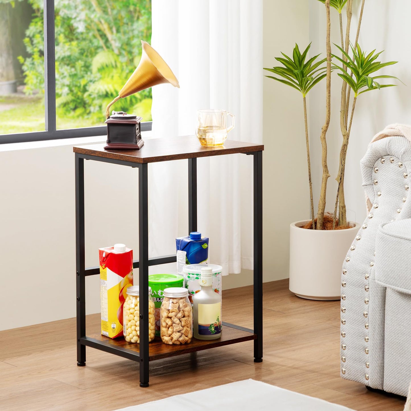 AMHANCIBLE Side Table, Bedside Table, 2-Tier Coffee Table for living room