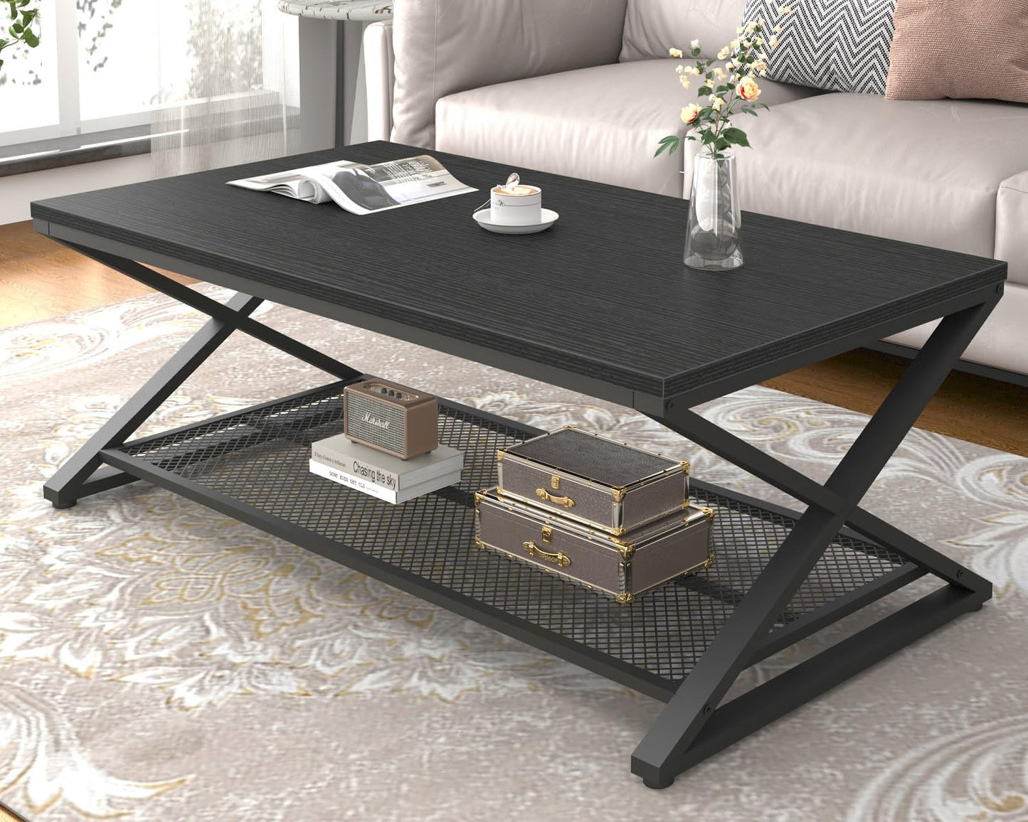 LVB Coffee Table for Living Room Coffee Tables With Storage 120cm Black Oak