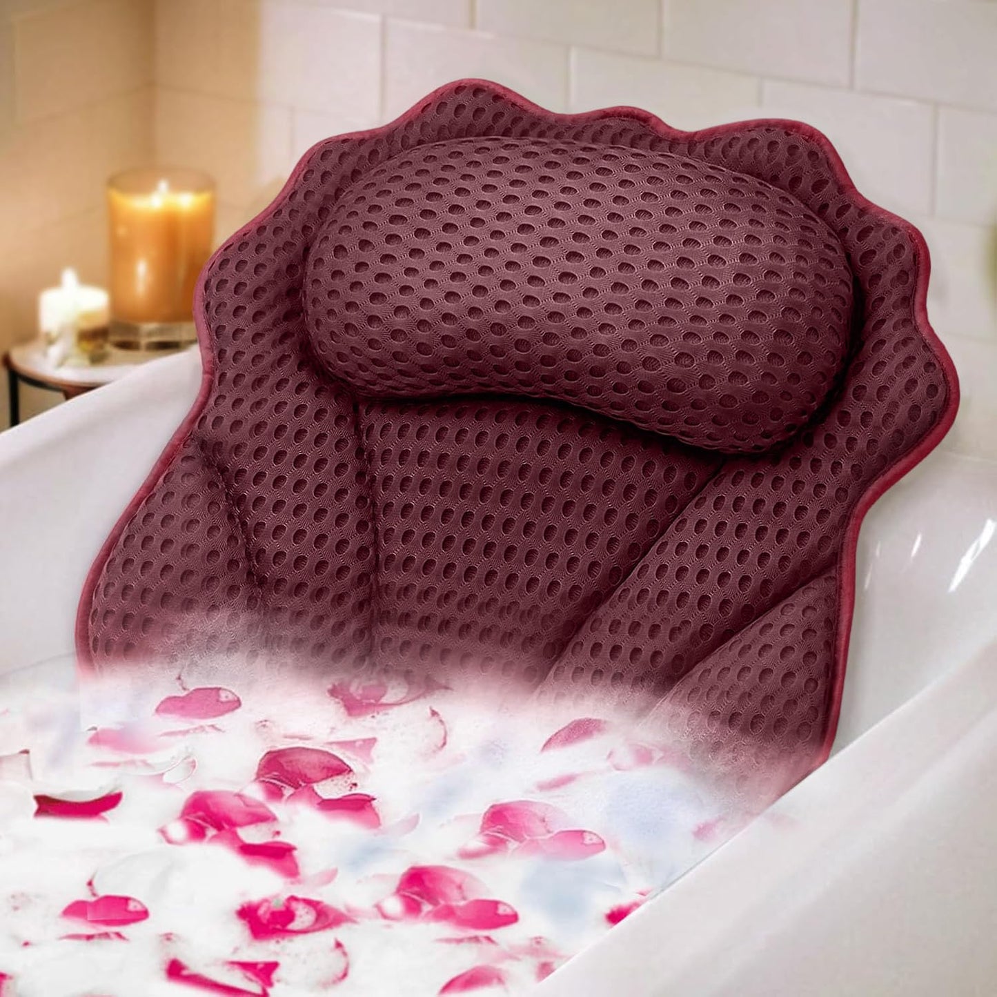Bath Pillow RUVINCE Ergonomic Luxury bathtub pillow with head,Neck, Shoulder and back support, 4D bath pillows for tub with 6 Powerful Suction Cups,