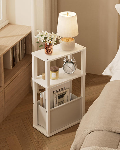 Apetaccat Narrow Side Table for Small Spaces, Slim End Table with Storage Basket, Small Bedside Table for Bedroom