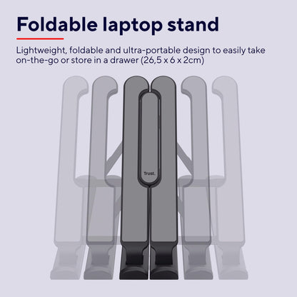 Trust Primo Portable Laptop Stand for Desk, 16” Foldable Laptop Riser, Grey