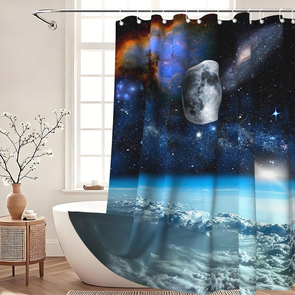 Xiaoterna Galaxy Shower Curtain Outer Space Universe Nebula Starry Sky Bathroom Curtain Galaxy Stars in Space Celestial Astronomic Planets Waterproof