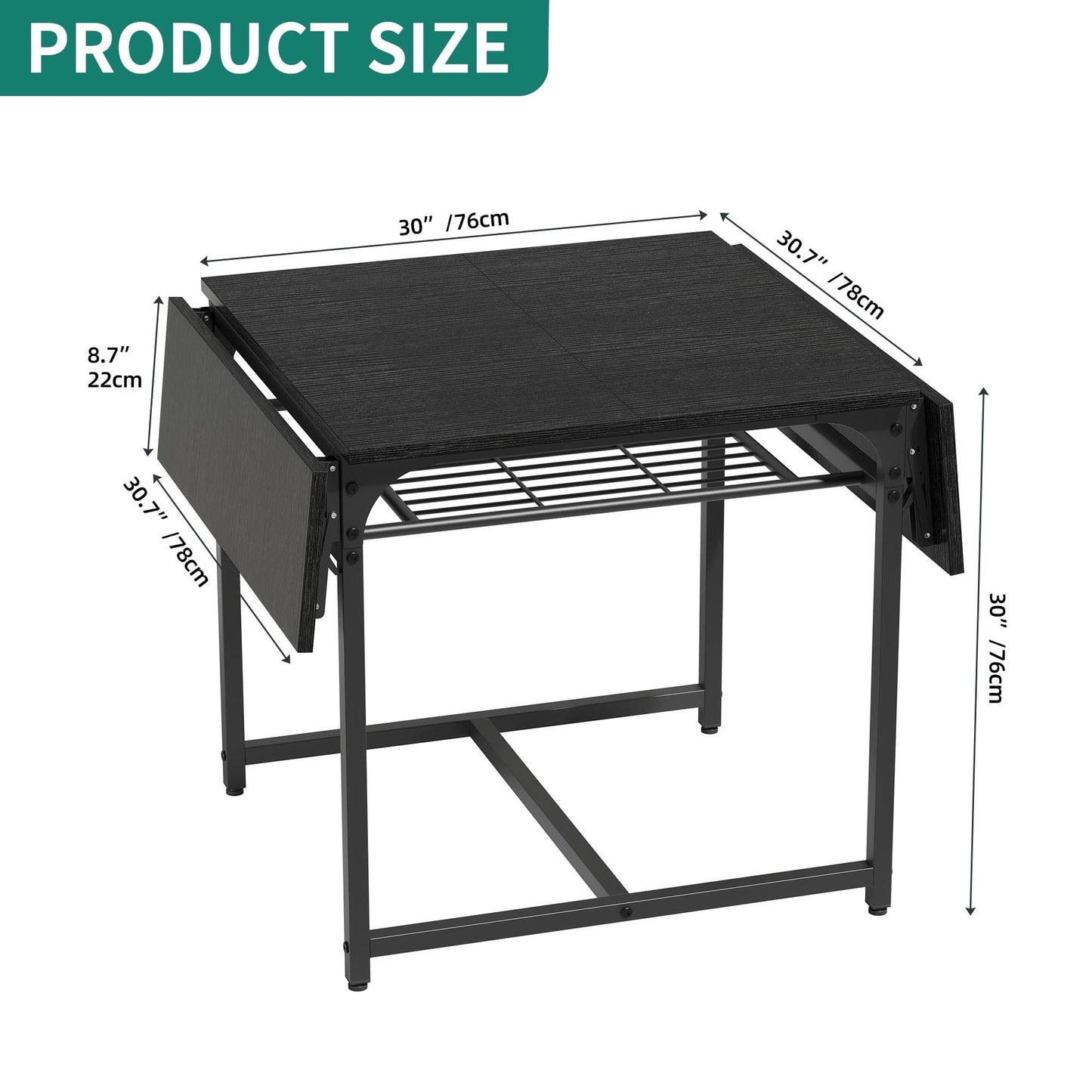 YITAHOME Folding Dining Table, Drop Leaf Table, Black