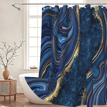Xiaoterna Marble Fabric Shower Curtain Navy Blue And Gold Marble Neutral Color Waterproof Bathroom Curtains Modern Luxury Mildew Resistant Machine