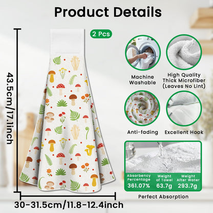 CUTHOLLOW 2 Pcs Simple Fresh Mushroom Hanging Kitchen Towels with Loop