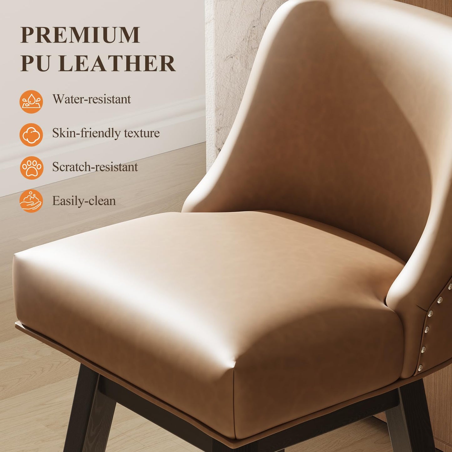 Bar Stools Set of 2, 360° Swivel Upholstered Counter Stools with Back, Wooden Frame Kitchen Bar Chairs with Nailhead Trim