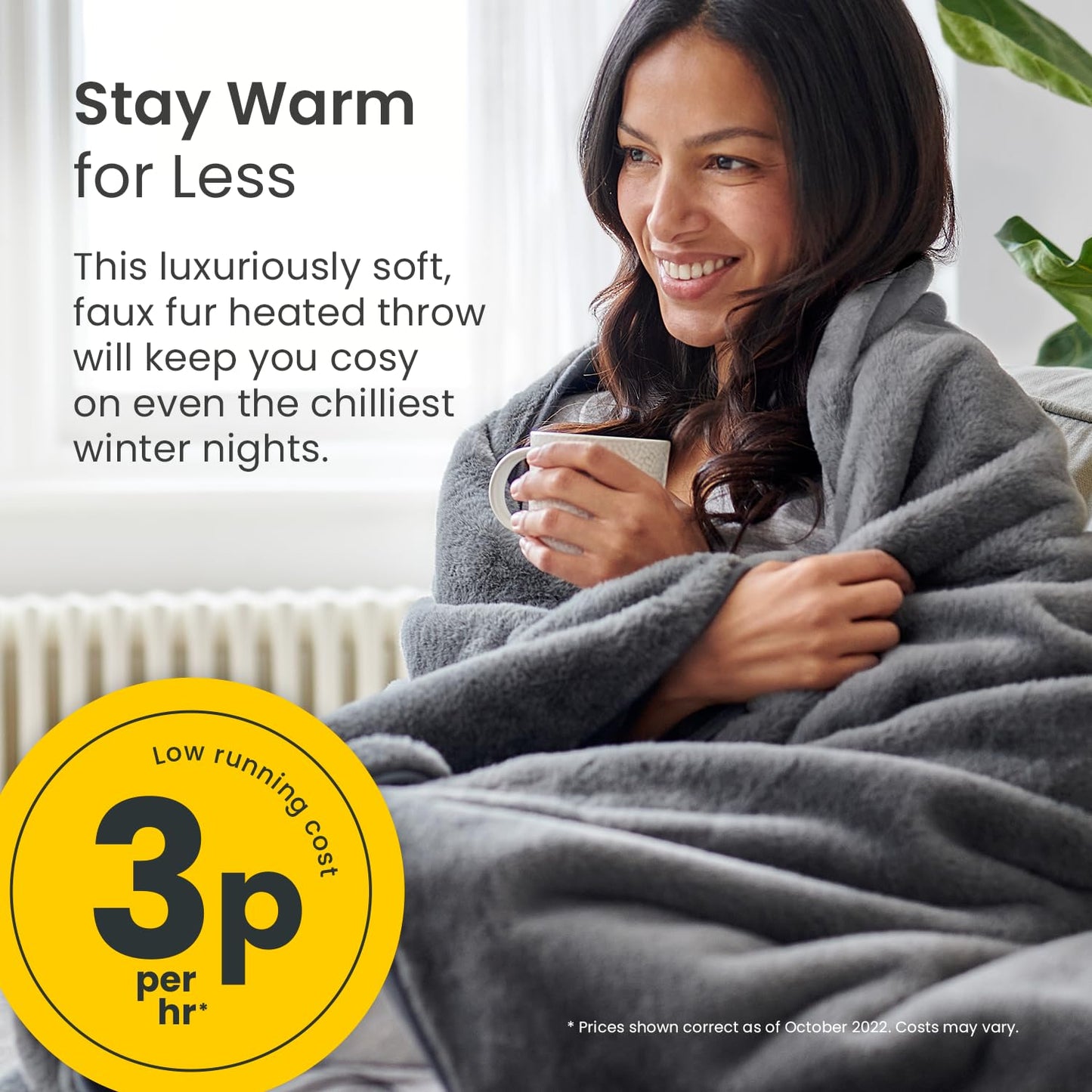 Cosi Home Luxury Faux Fur Heated Throw - Electric Heated Blanket with 9 Heat Settings, 9 Hour Timer and Overheat Protection - Machine Washable with
