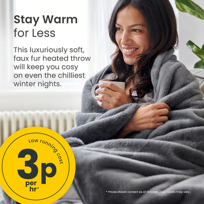 Cosi Home Luxury Faux Fur Heated Throw - Electric Heated Blanket with 9 Heat Settings, 9 Hour Timer and Overheat Protection - Machine Washable with
