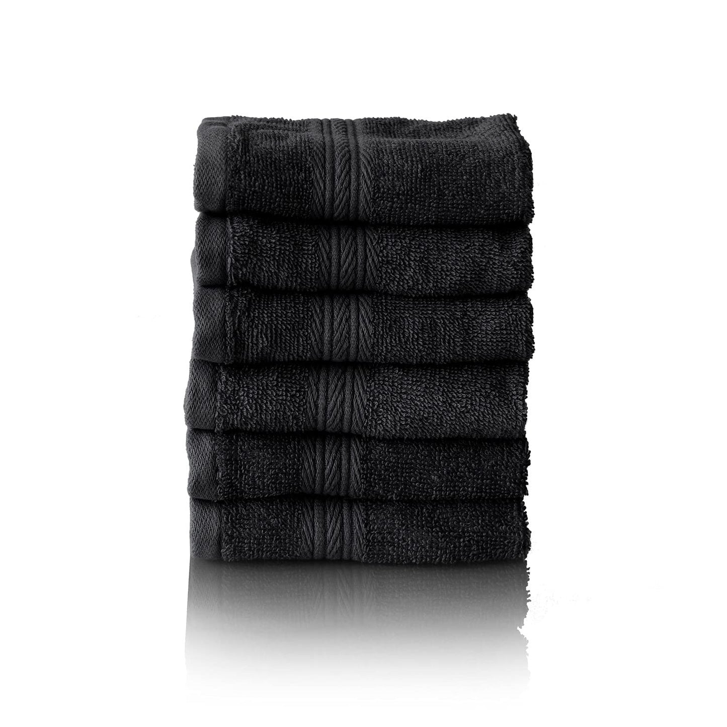 Glart Premium Set of Terry Hand Towels, Range of Terry Towels in 6 Colours and 5 Sizes, Colour: Black, 6X Flannels 30 X 30 cm