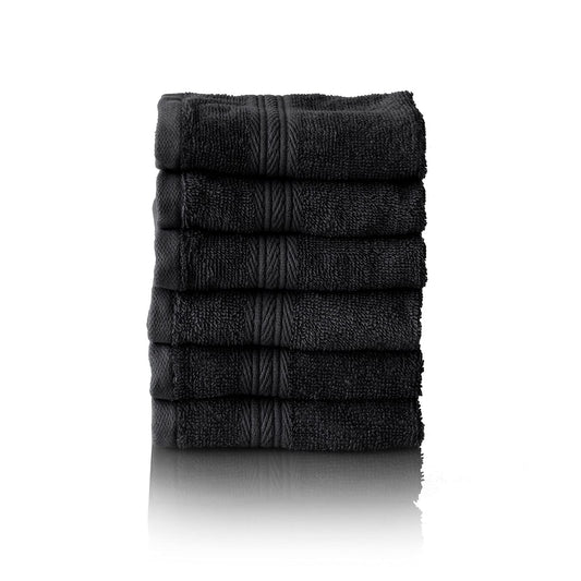 Glart Premium Set of Terry Hand Towels, Range of Terry Towels in 6 Colours and 5 Sizes, Colour: Black, 6X Flannels 30 X 30 cm