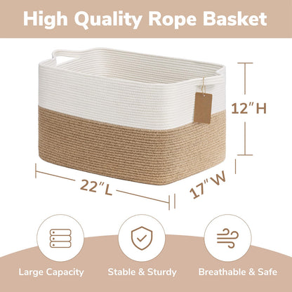 TIMEYARD 75L Large Woven Storage Basket Cotton Rope Blanket Organizer