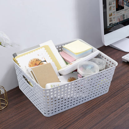 Cadineer Plastic Woven Storage Basket, Grey Organizer Basket Box Set of 6