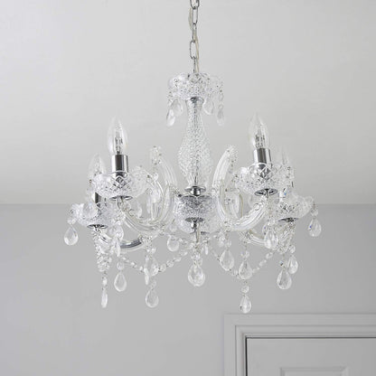 T&S 5 Light Chandelier,5 Lamp Pendant ,Chrome,Smoked.Acrylic Bedroom Living Room Ceiling Light  (Chrome) (Clear)