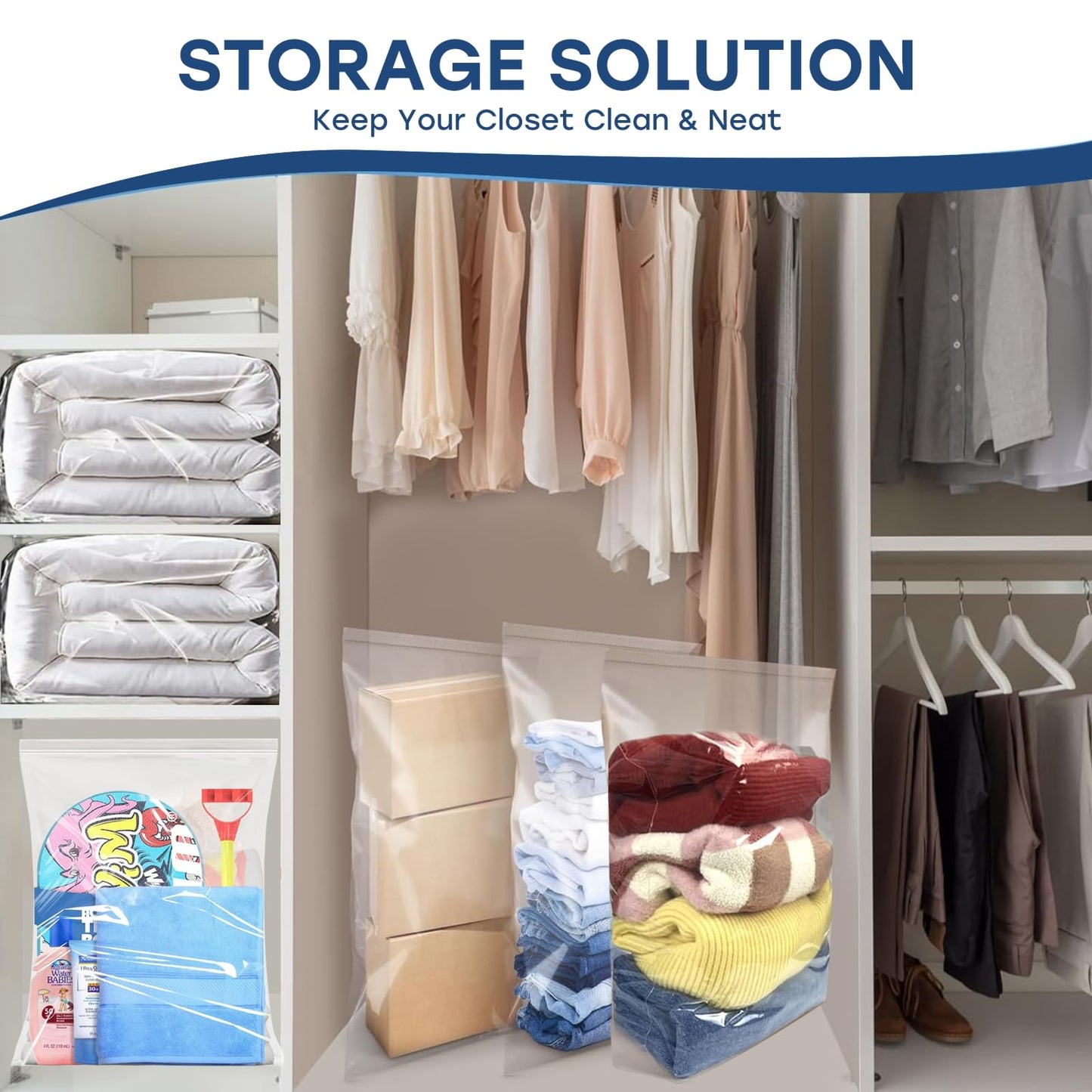25PCS Reusable Large Travel Clothes Bags Plastic Hospital Bags, Waterproof Ziplock Bag Transparent Large Storage Organiser for Clothes Luggage