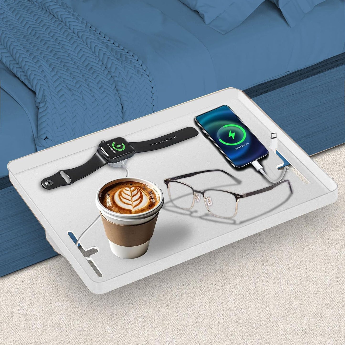 HIKENRI Bedside Table Organiser,Bedside Shelf For Bunk & Loft Beds Clip On Shelf,Bedside Tray For Home,School,Office,Dormitory Room(White)