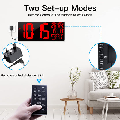 XREXS 18 Inch Extra Large Digital Wall Clock with Remote Control, LED Large Wall Clocks, Count Up/Down Timer, Auto-Dimming Alarm Clock with