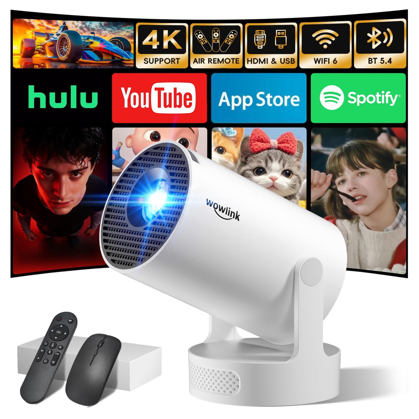 [Built-in Apps & 2026 Upgraded] Mini Projector with WiFi 6 and Bluetooth 5.4 Support 4K 1080P Auto Keystone 180? Rotatable Projector for Bedroom